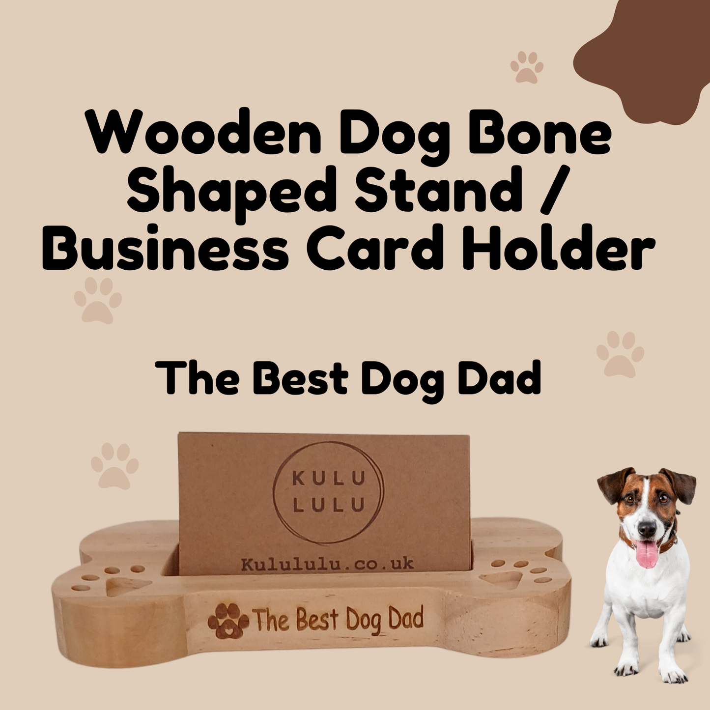 Personalised Wooden Dog Bone Shaped Stand / Business Card Holder