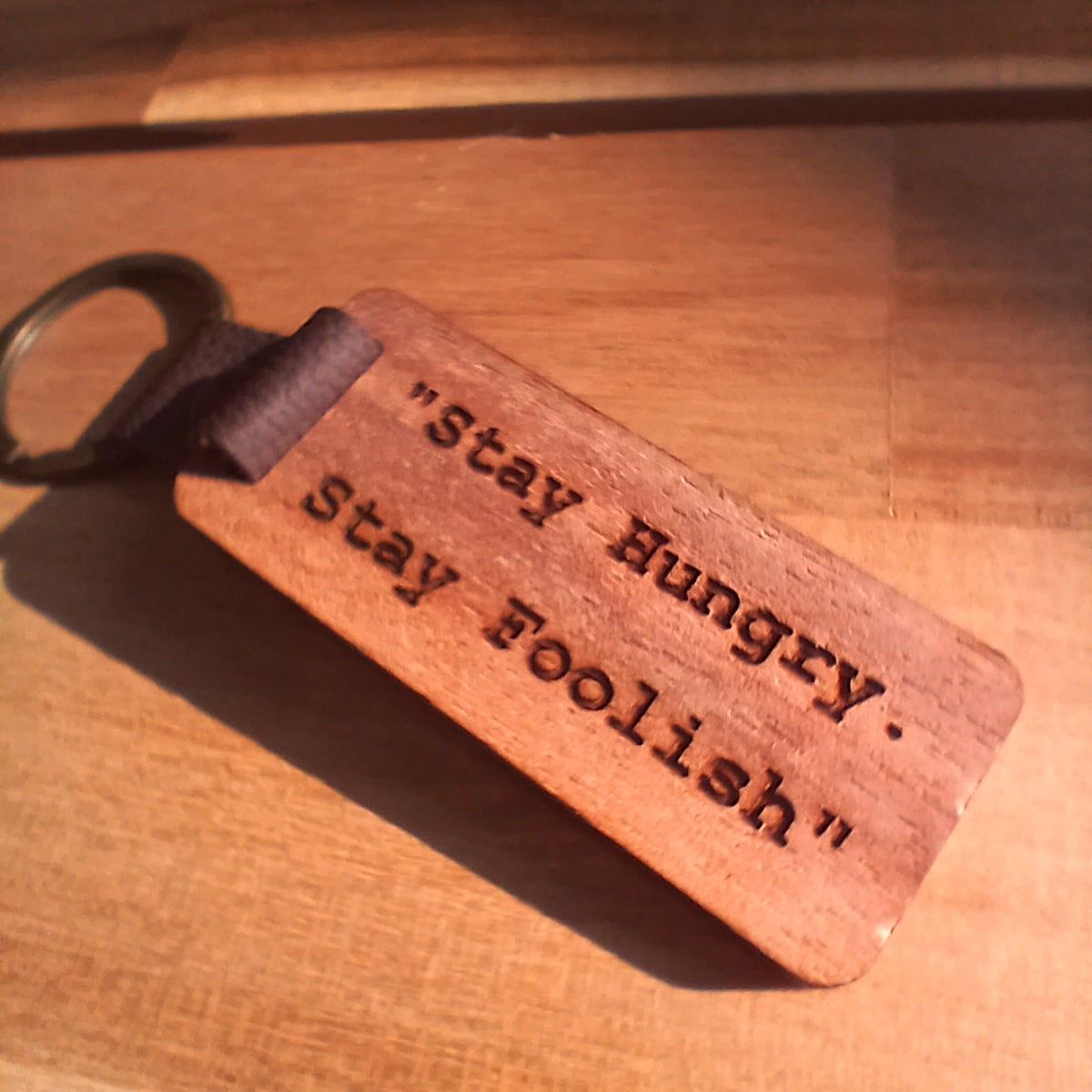 Personalised Rectangular Key Ring with Leather Strap