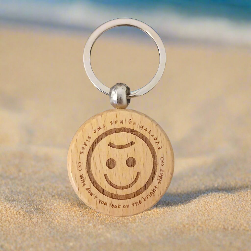 EVERYTHING HAS TWO SIDES Wooden Round Key Ring for Gifts and Souvenir