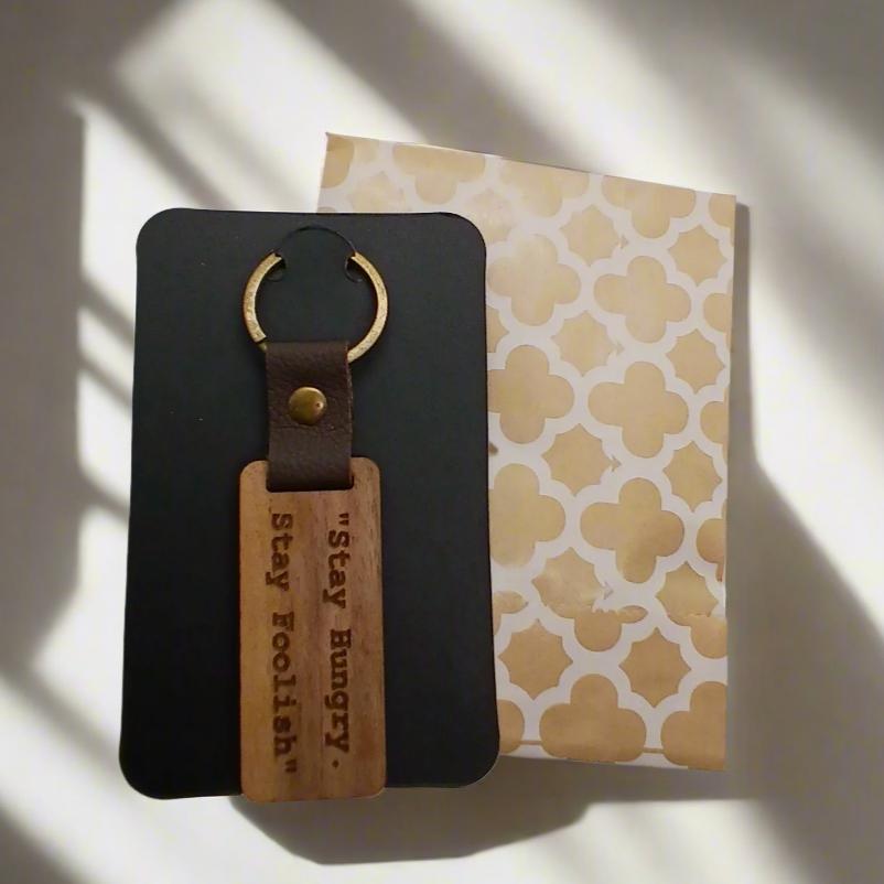Personalised Rectangular Key Ring with Leather Strap