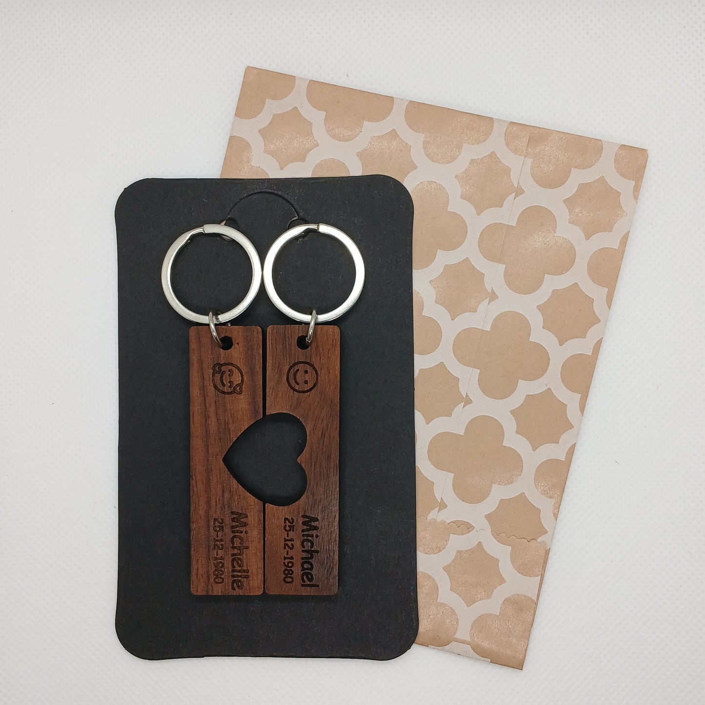 Personalisied Couple Key Rings with Heart Set
