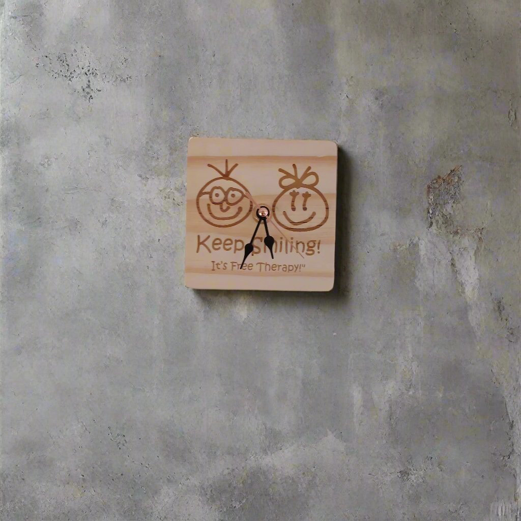 KEEP SMILING Wooden Clock for Home Decoration on Table Wall or Cabinet with Stand