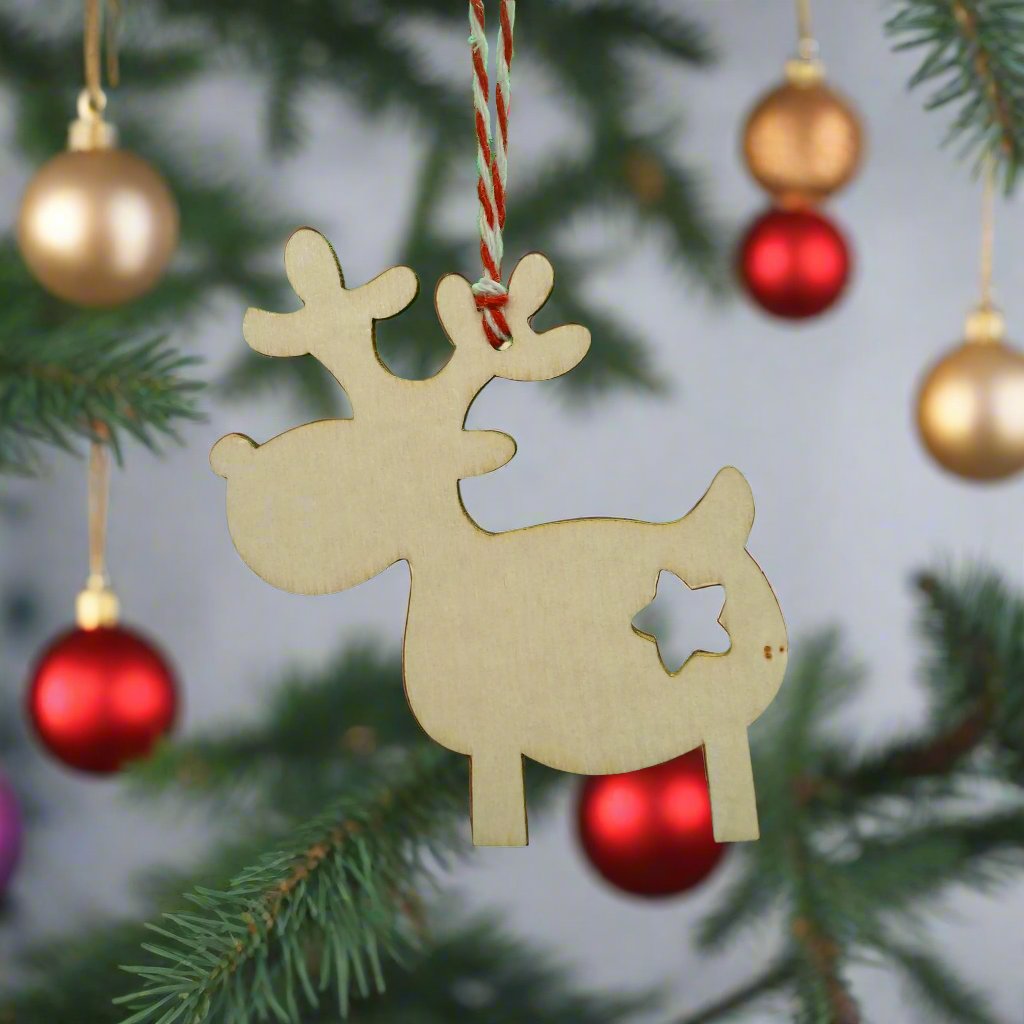 Personalised Wooden Christmas Tree Decoration with Reindeer Shape