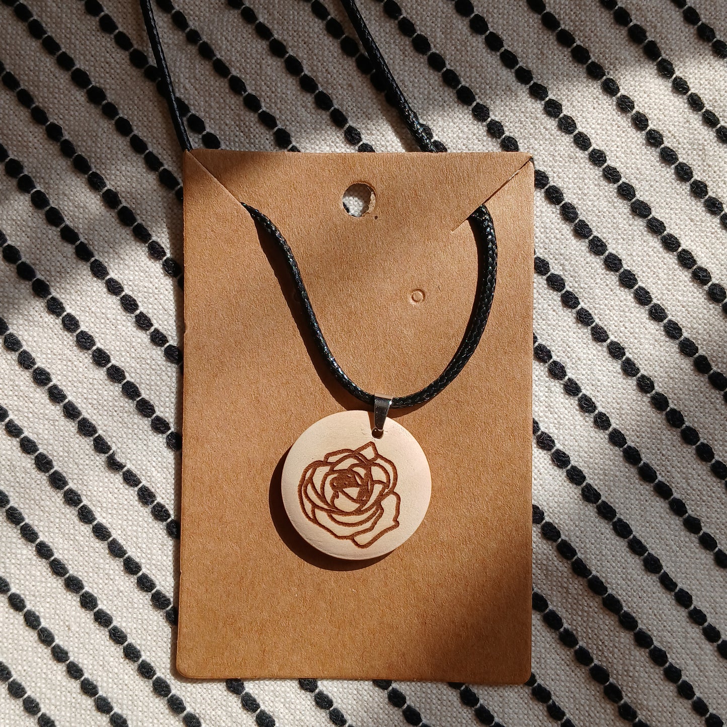 Necklace with Wooden Engraved Pendant