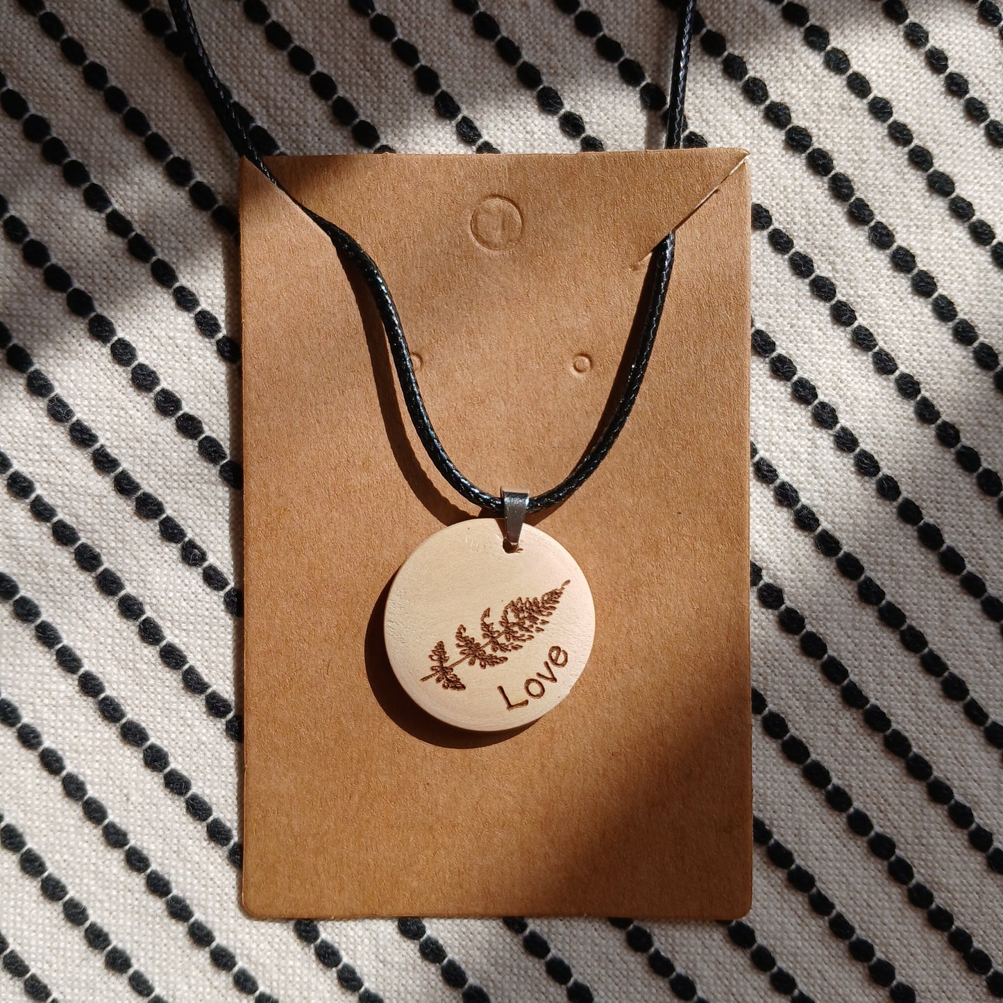 Necklace with Wooden Engraved Pendant