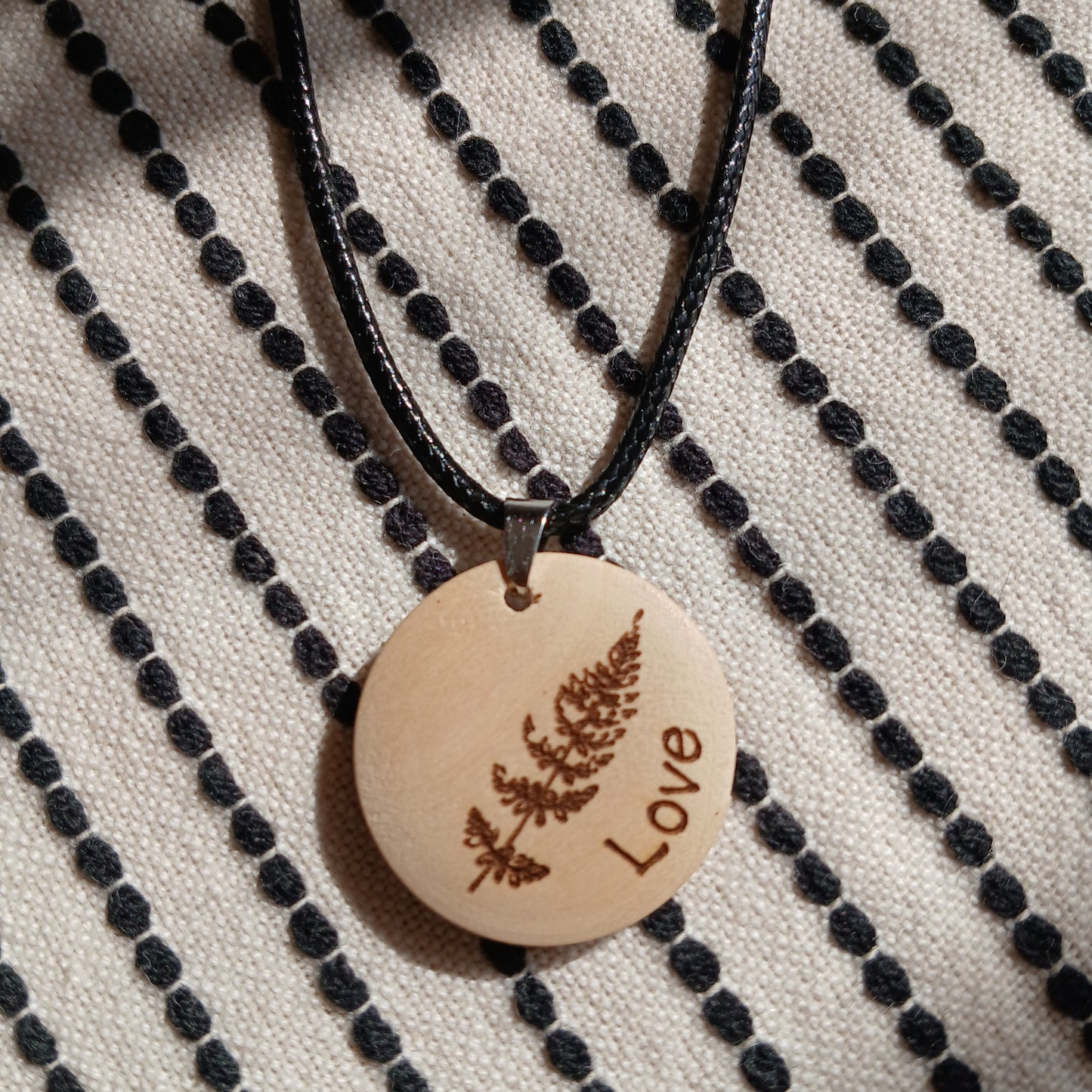 Necklace with Wooden Engraved Pendant