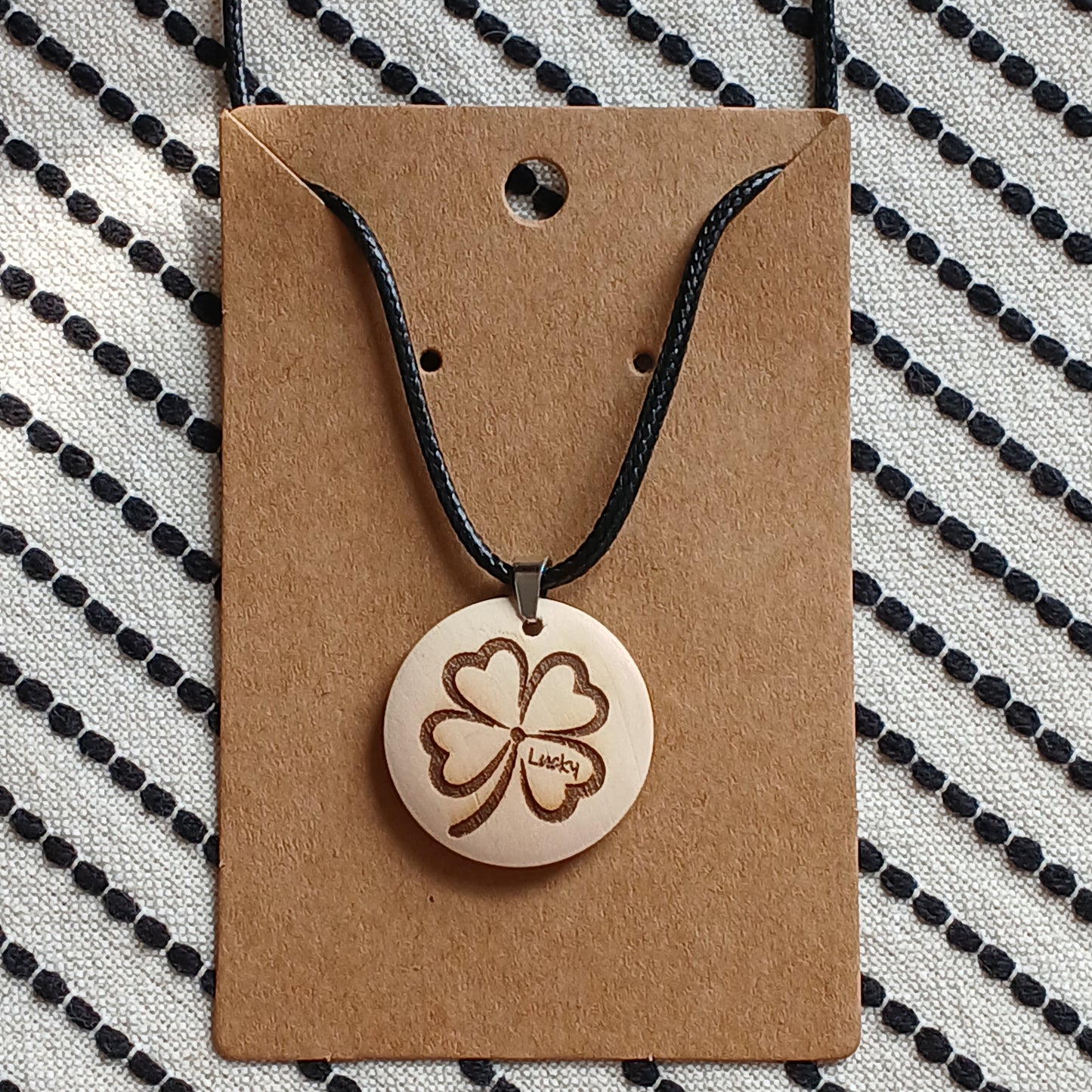 Necklace with Wooden Engraved Pendant