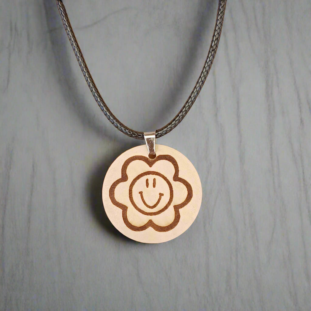 Necklace with Wooden Engraved Pendant