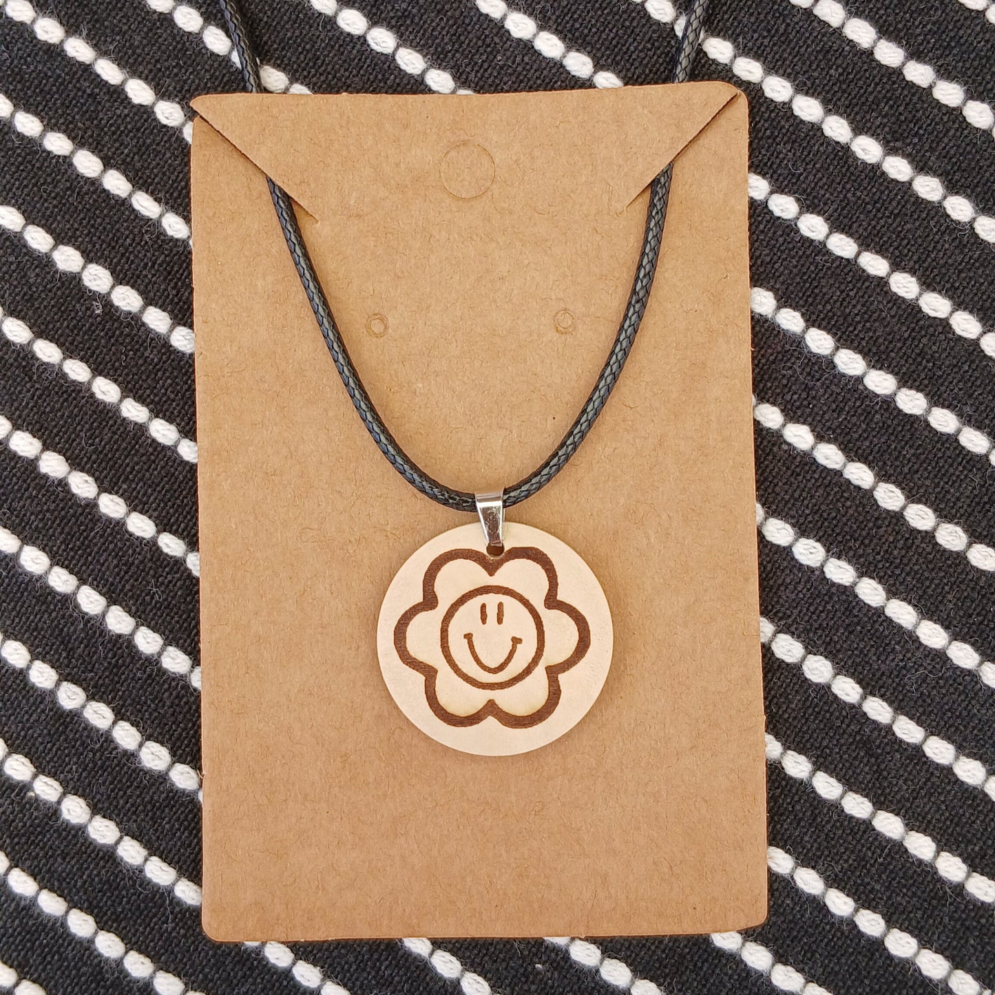 Necklace with Wooden Engraved Pendant