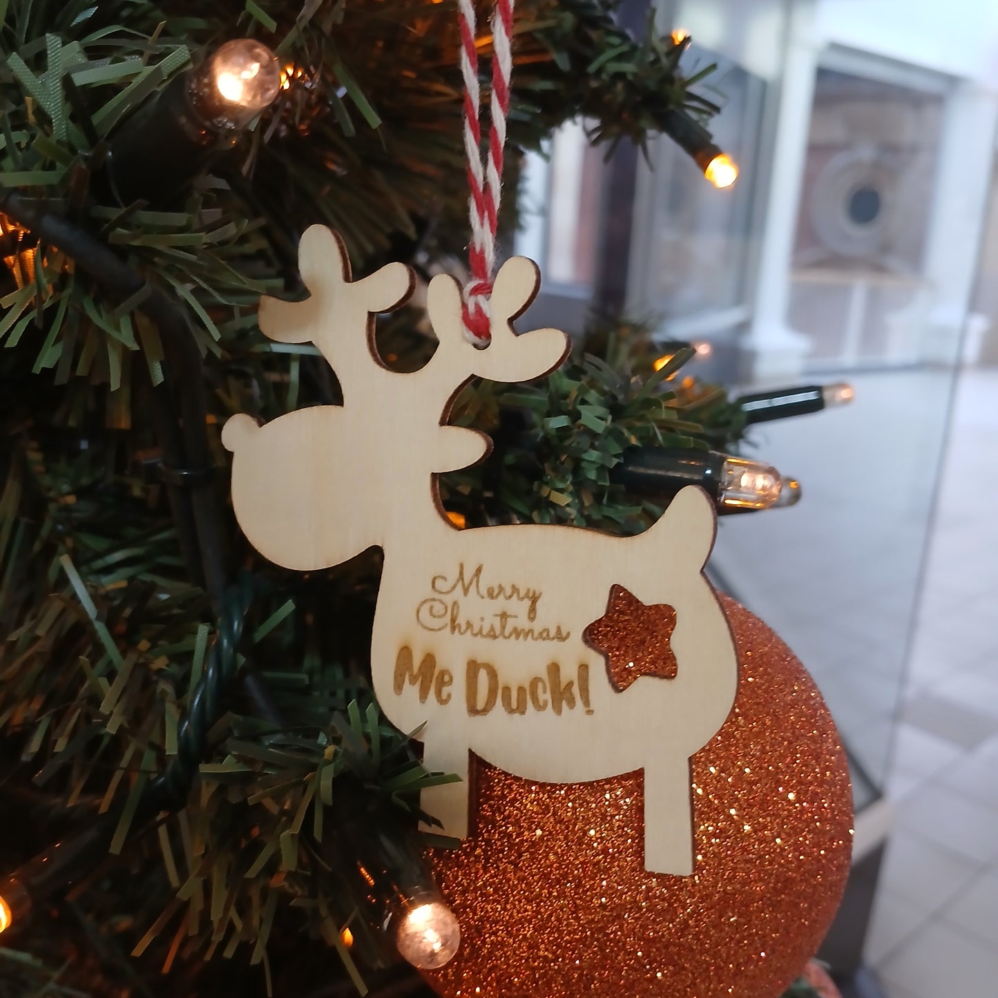 Merry Christmas Me Duck Wooden Christmas Tree Decoration