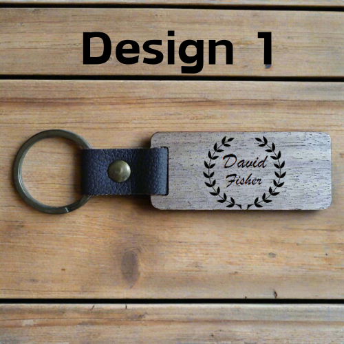 Personalised Rectangular Key Ring with Leather Strap