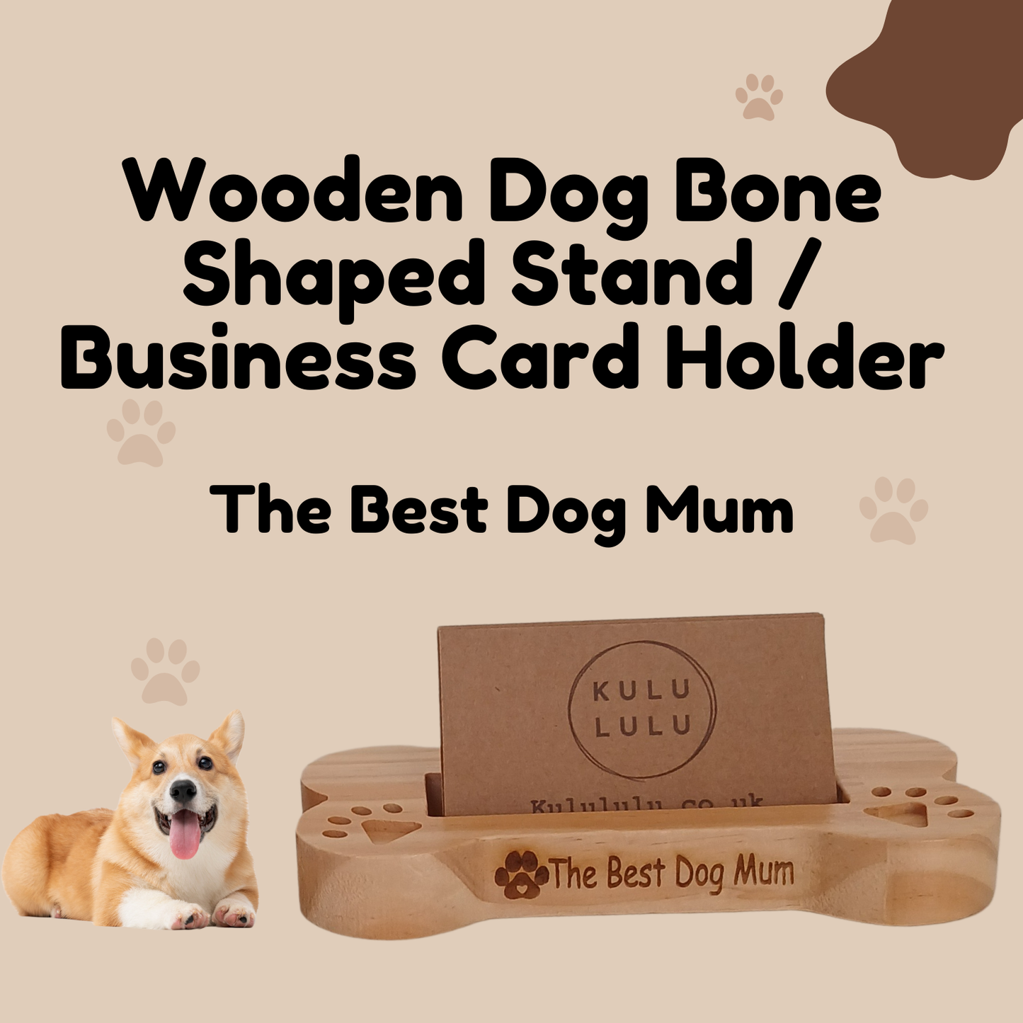 Personalised Wooden Dog Bone Shaped Stand / Business Card Holder