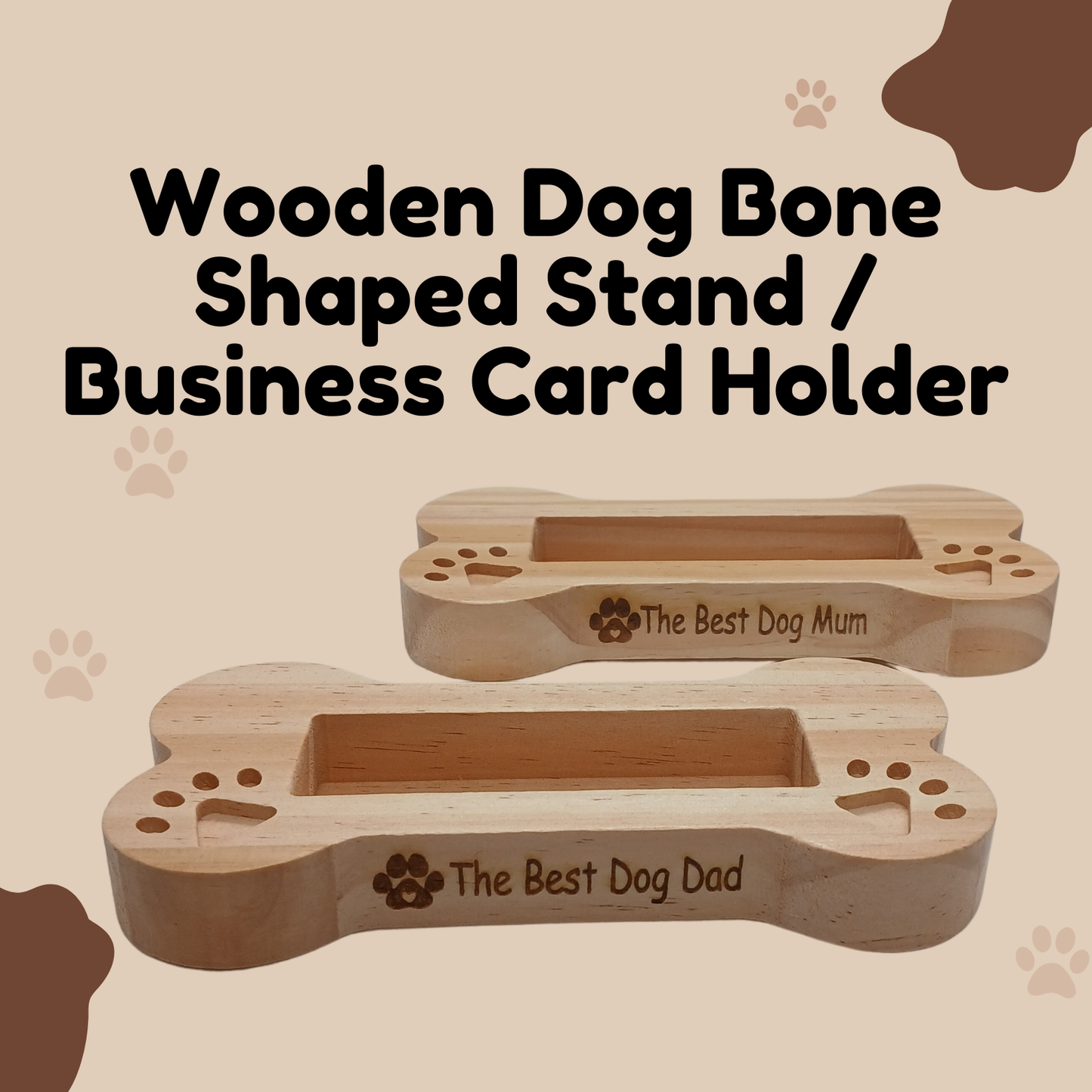 Personalised Wooden Dog Bone Shaped Stand / Business Card Holder