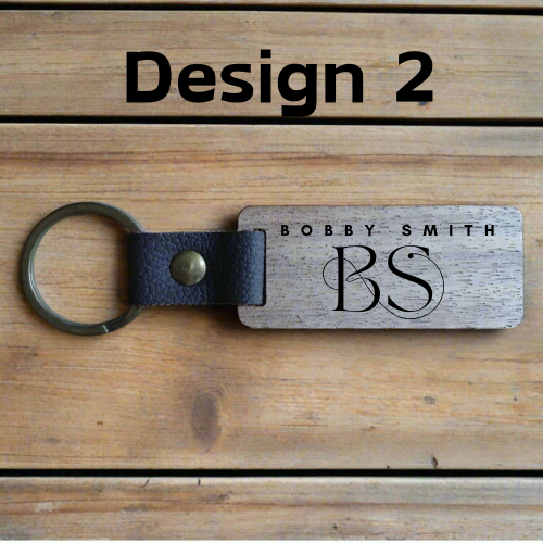 Personalised Rectangular Key Ring with Leather Strap
