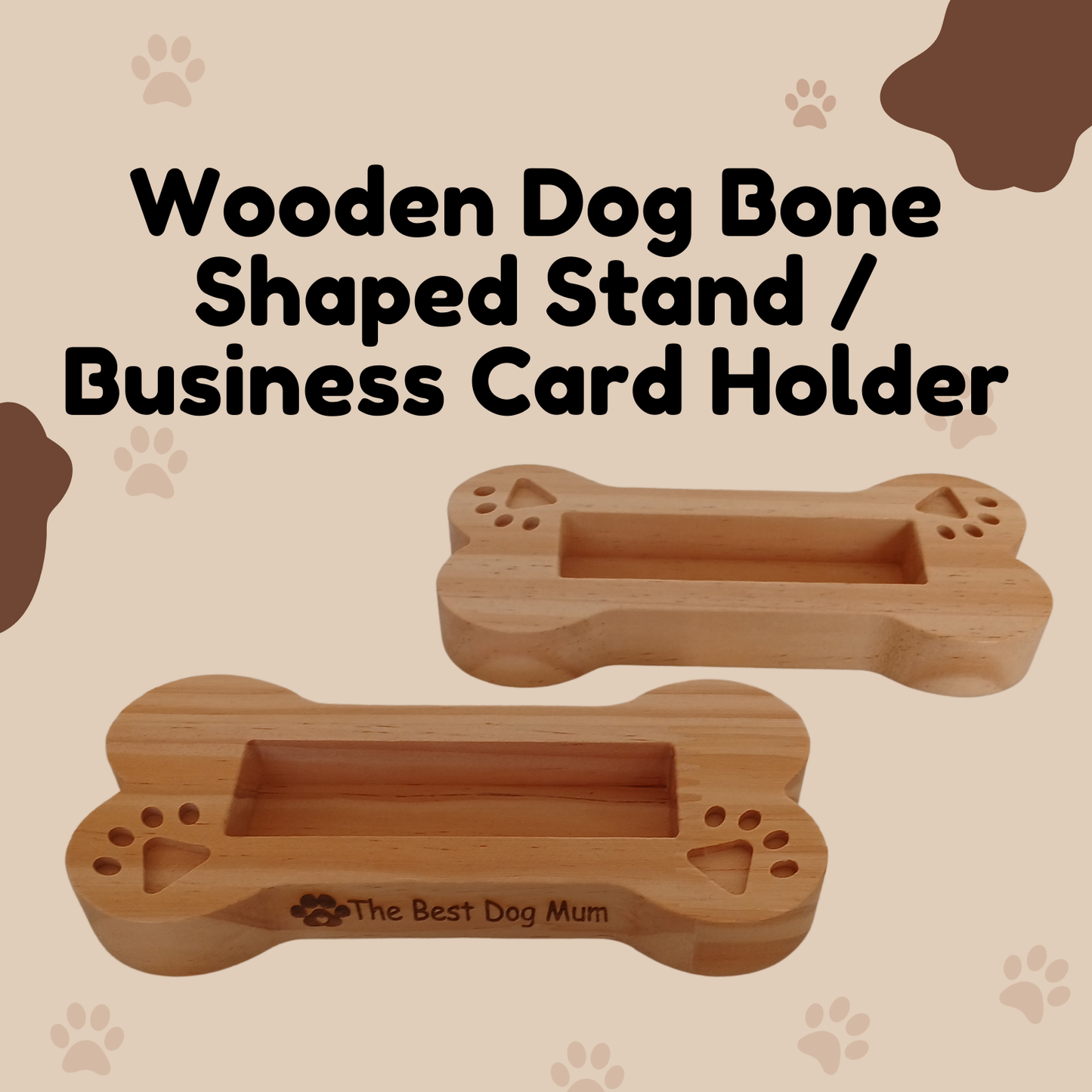 Personalised Wooden Dog Bone Shaped Stand / Business Card Holder