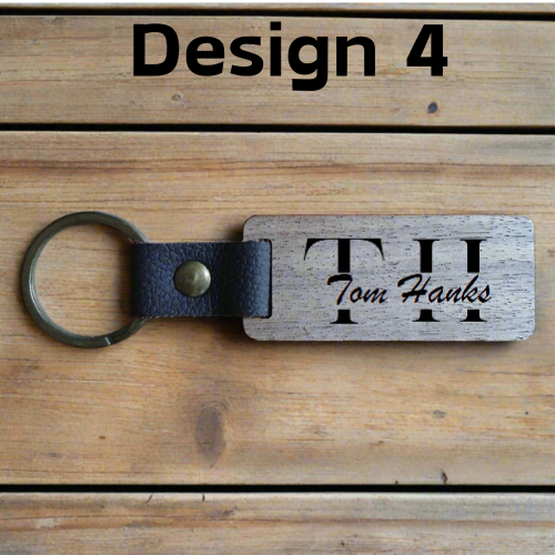 Personalised Rectangular Key Ring with Leather Strap
