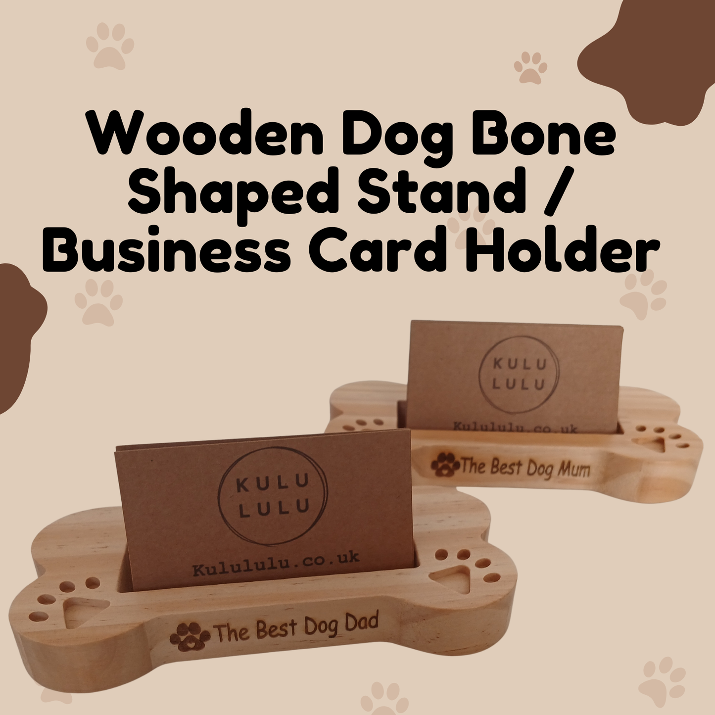 Personalised Wooden Dog Bone Shaped Stand / Business Card Holder