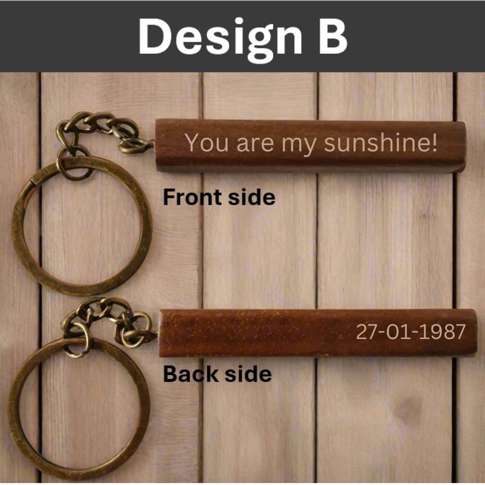 Personalised Wooden Key Ring Bar with Your Favourite Name and Date