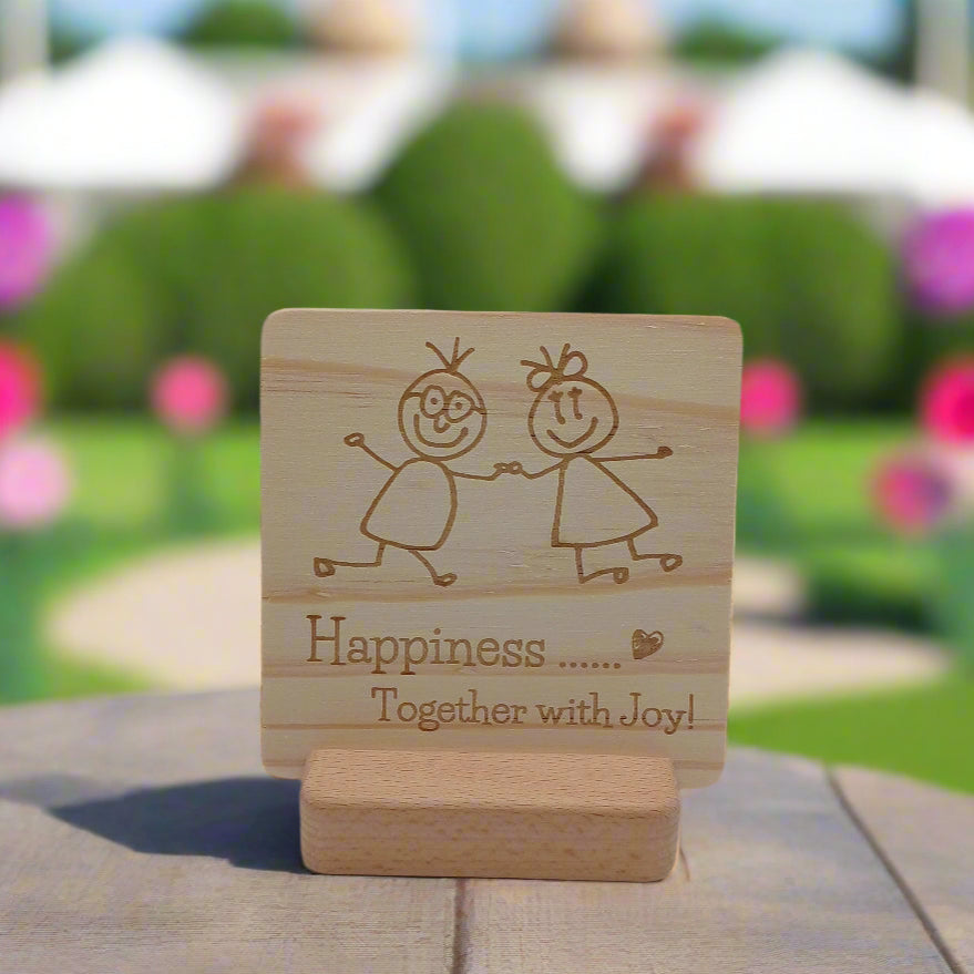 HAPPY TOGETHER WOODEN MESSAGE BOARD WITH STAND HOLDER