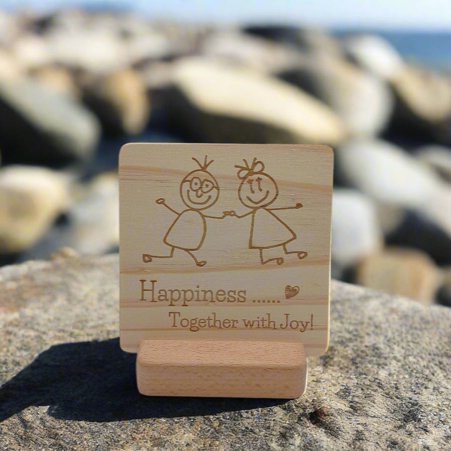 HAPPY TOGETHER WOODEN MESSAGE BOARD WITH STAND HOLDER