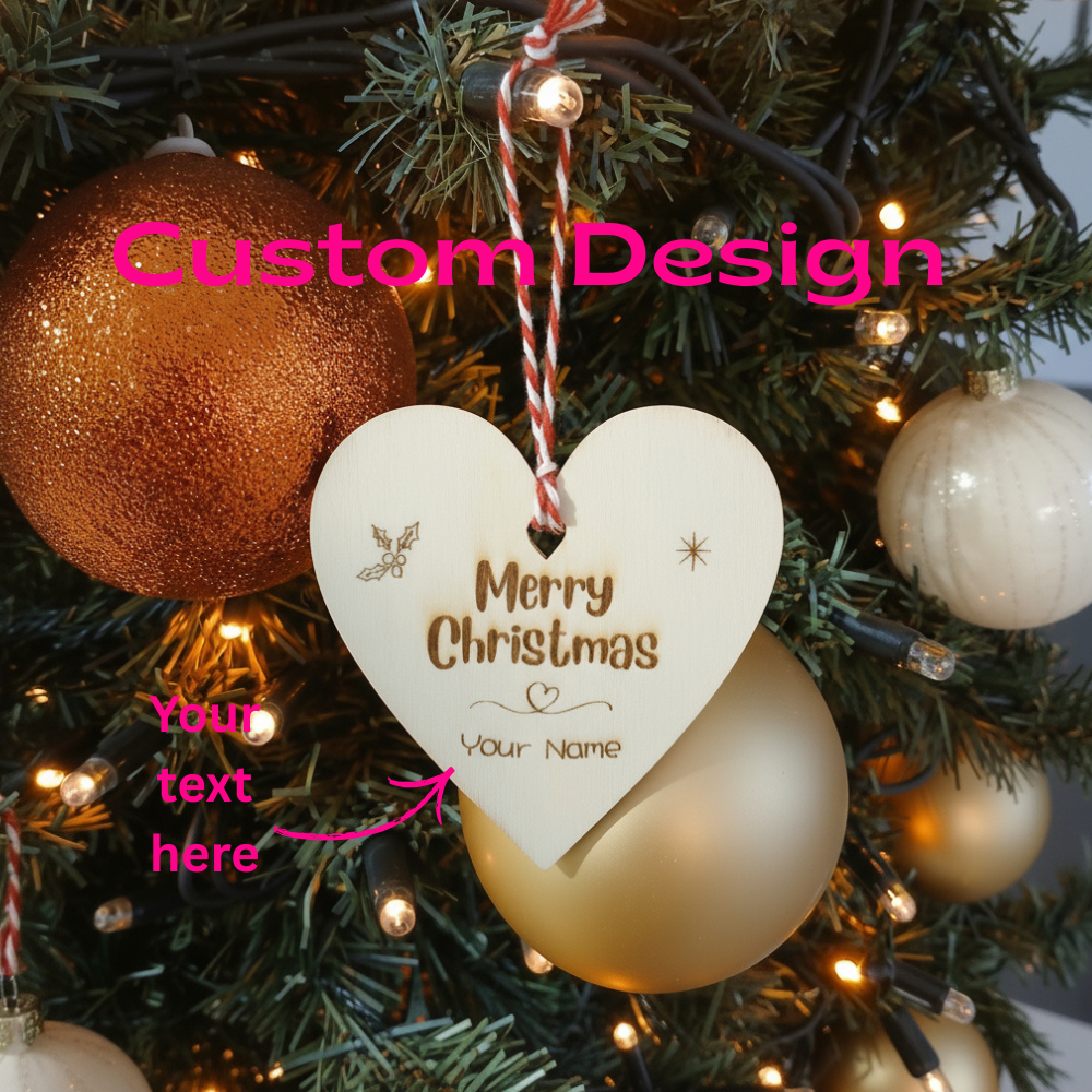 Personalised Wooden Christmas Tree Decoration Heart Shape Merry Christmas