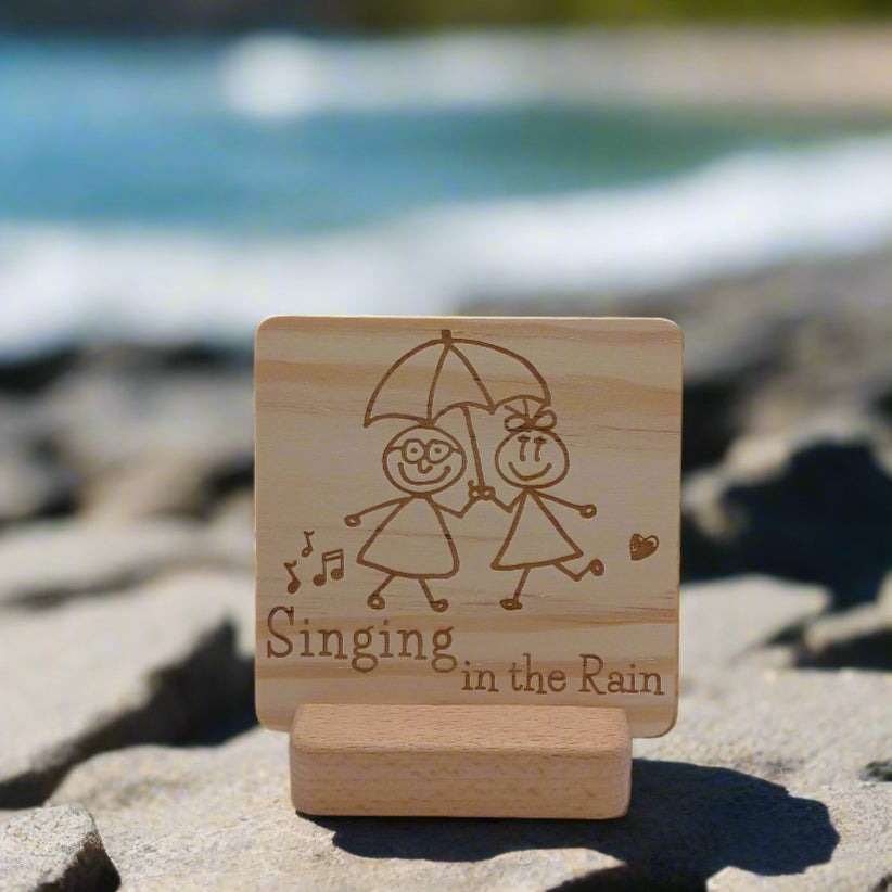 SINGING IN THE RAIN WOODEN MESSAGE BOARD WITH STAND HOLDER