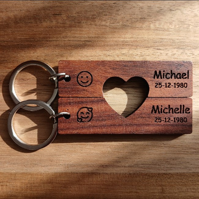 Personalisied Couple Key Rings with Heart Set