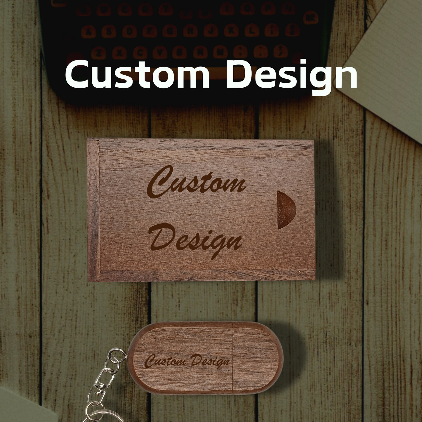 Personalised Wooden USB Memory Stick Key Ring with Box