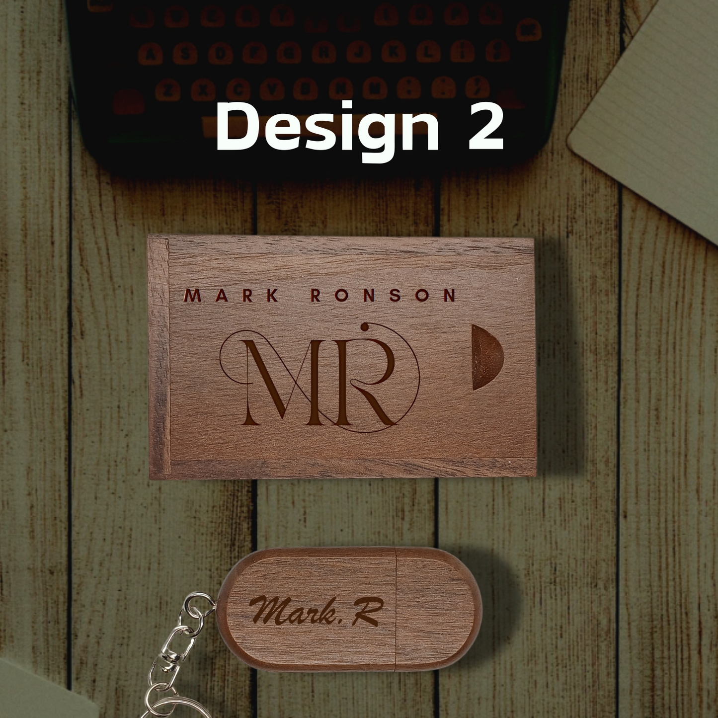 Personalised Wooden USB Memory Stick Key Ring with Box