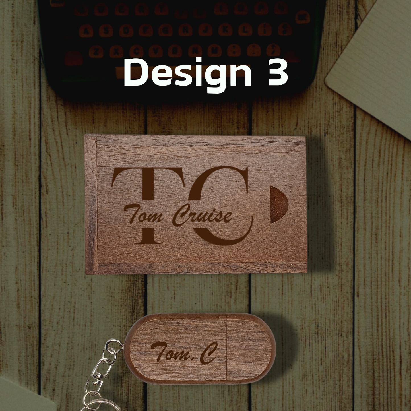 Personalised Wooden USB Memory Stick Key Ring with Box