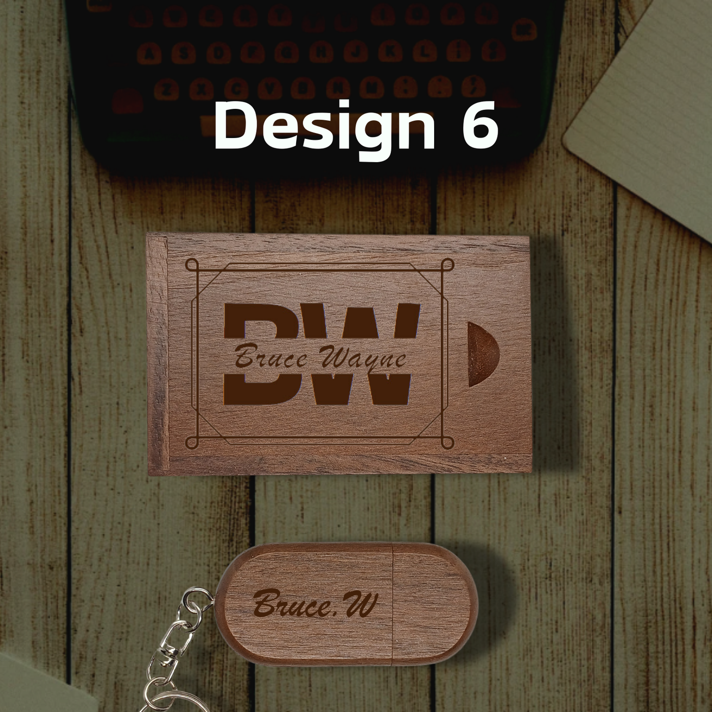 Personalised Wooden USB Memory Stick Key Ring with Box