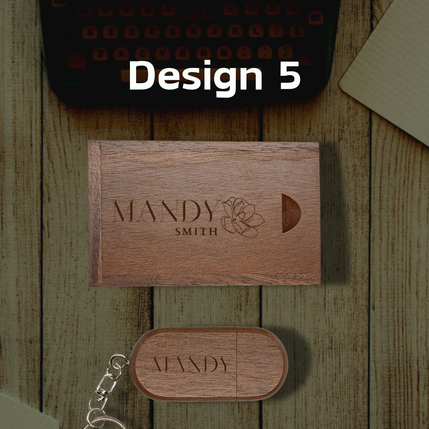 Personalised Wooden USB Memory Stick Key Ring with Box