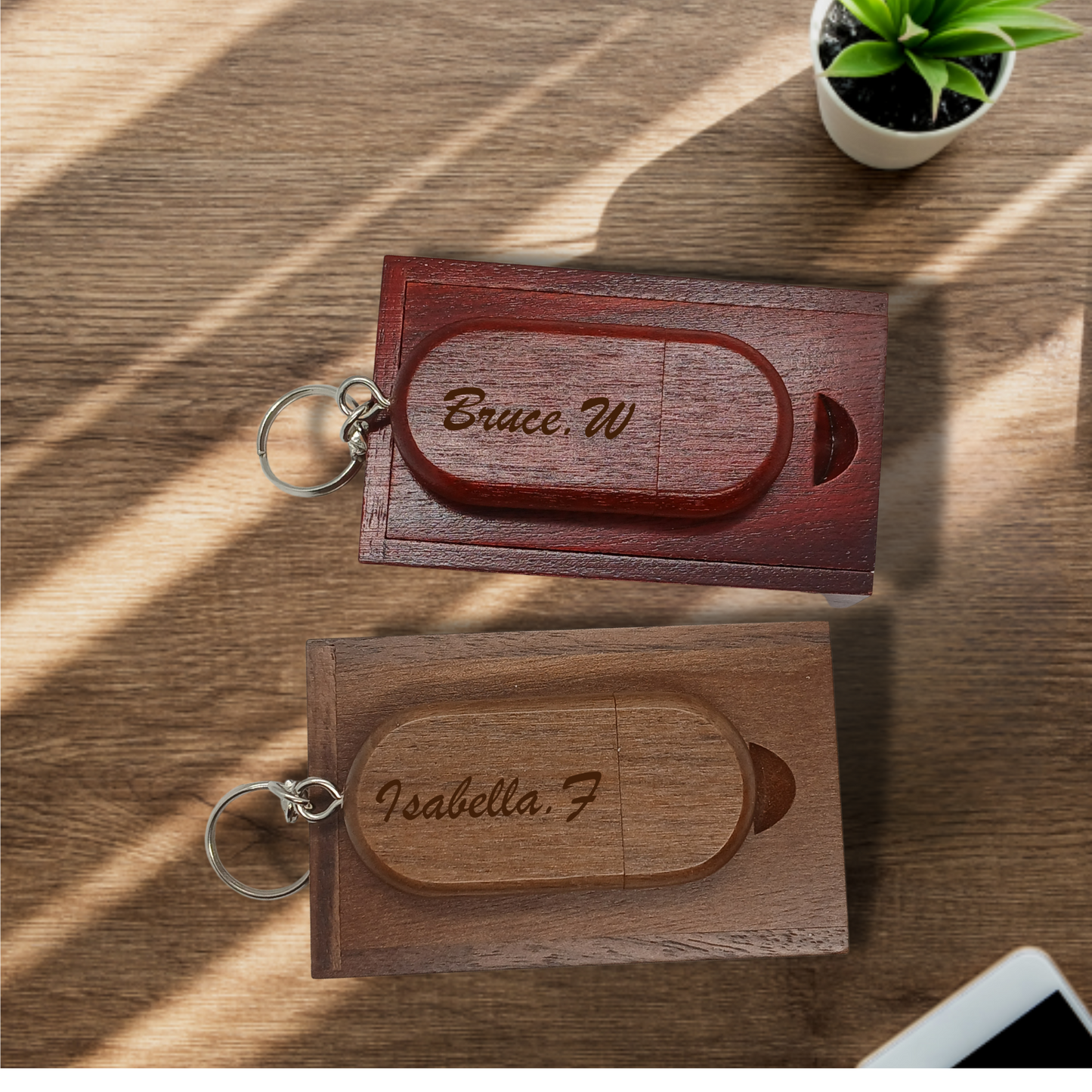 Personalised Wooden USB Memory Stick Key Ring with Box