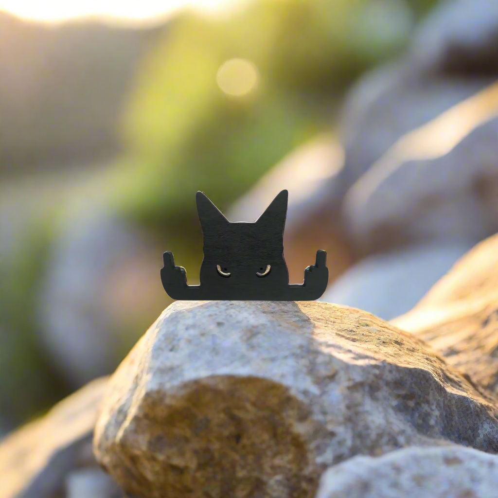 Black Cat with Middle Finger Funny Table or Window Decoration