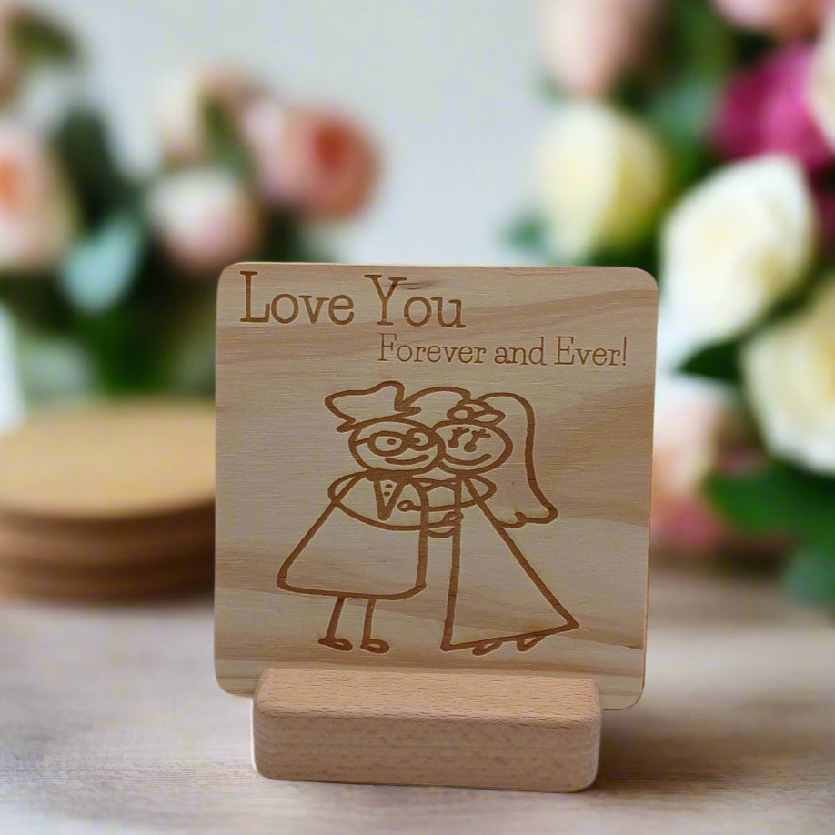 LOVE YOU FOREVER AND EVER WOODEN MESSAGE BOARD WITH STAND HOLDER