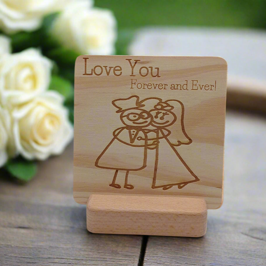 LOVE YOU FOREVER AND EVER WOODEN MESSAGE BOARD WITH STAND HOLDER