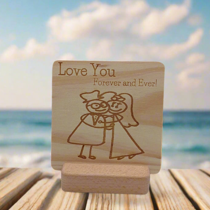 LOVE YOU FOREVER AND EVER WOODEN MESSAGE BOARD WITH STAND HOLDER