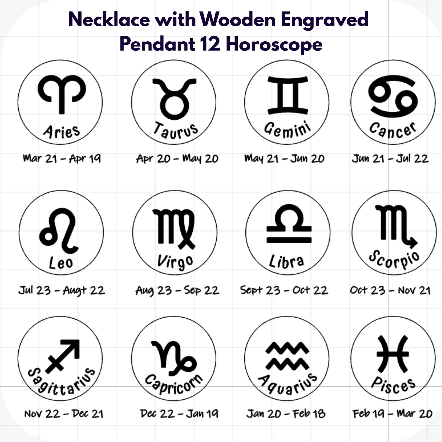 NECKLACE WITH WOODEN ENGRAVED PENDANT 12 HOROSCOPES