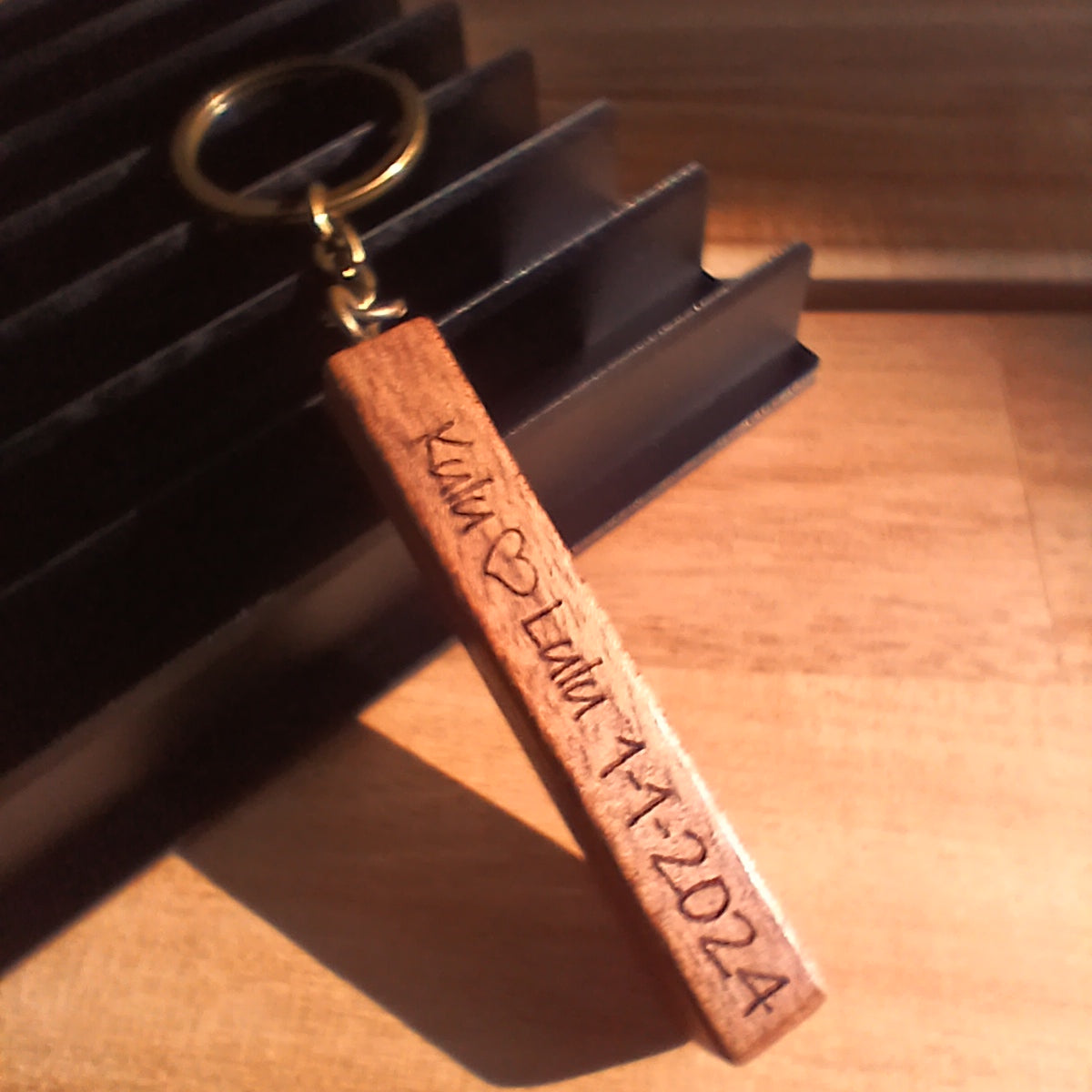 Personalised Wooden Key Ring Bar with Your Favourite Name and Date