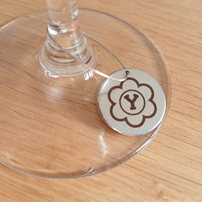 1 Piece Wine Glass Identifier with FLOWER Pattern and Letters of Your Choice