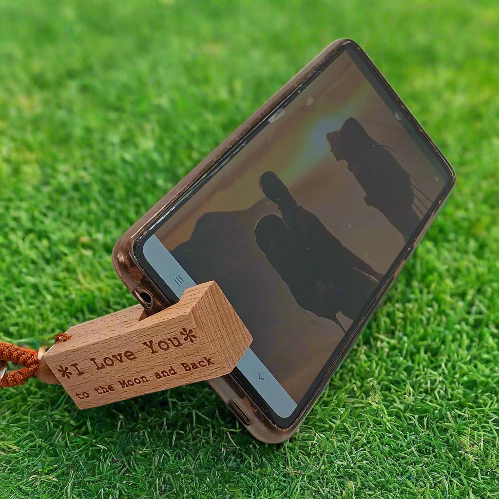 Personalised Mobile Phone Wooden Stand Holder with Key Ring