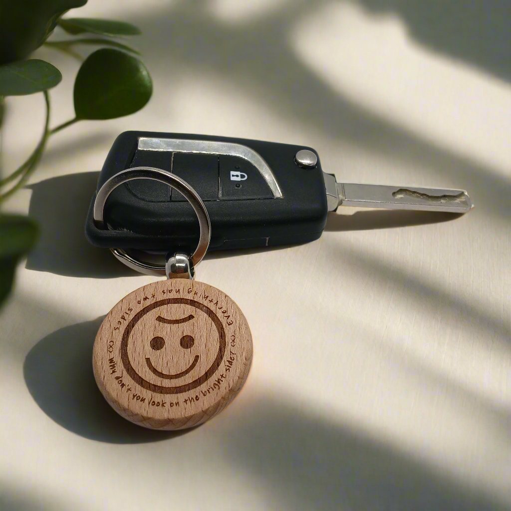 EVERYTHING HAS TWO SIDES Wooden Round Key Ring for Gifts and Souvenir