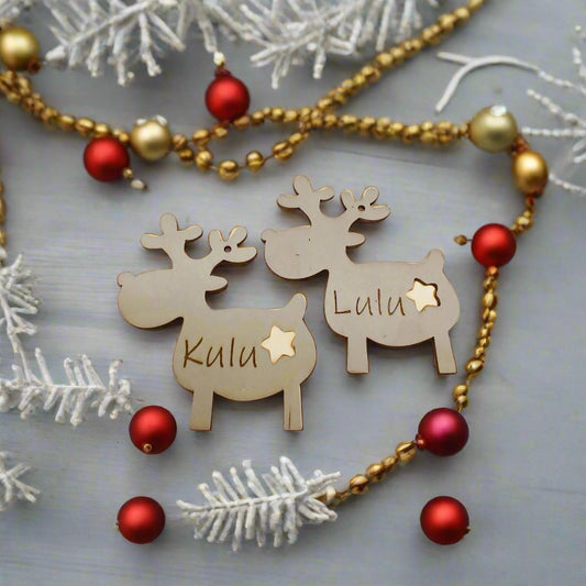 Personalised Wooden Christmas Tree Decoration with Reindeer Shape