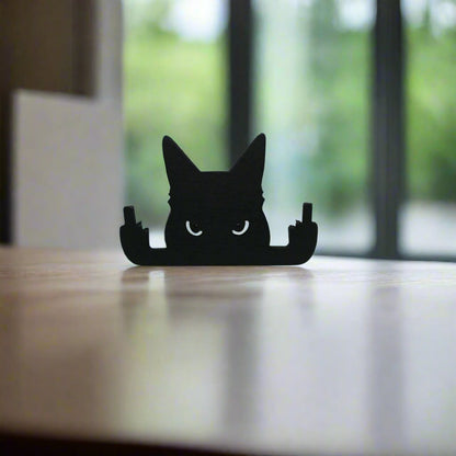 Black Cat with Middle Finger Funny Table or Window Decoration