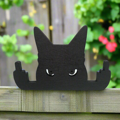 Black Cat with Middle Finger Funny Table or Window Decoration