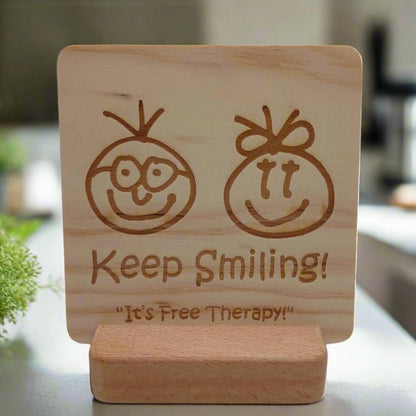 KEEP SMILING Wooden Message Board with Stand Holder