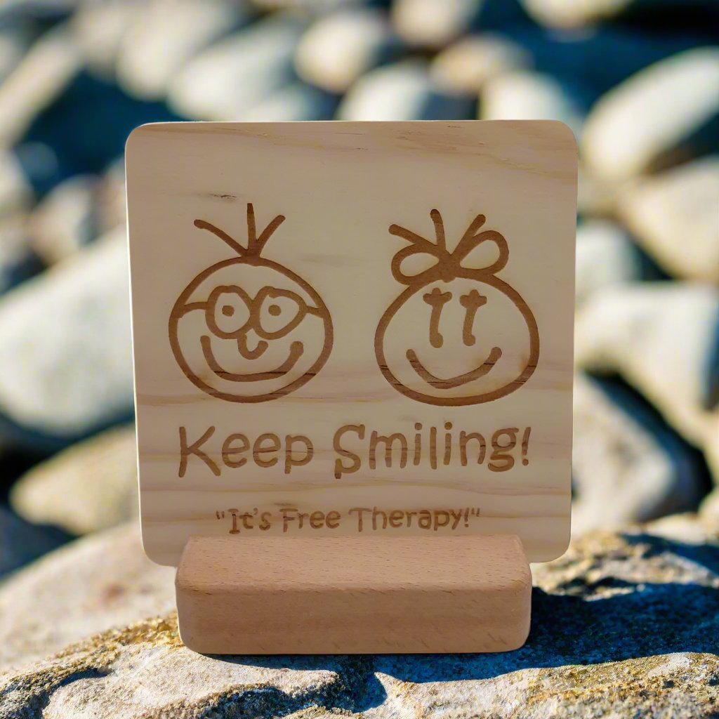 KEEP SMILING Wooden Message Board with Stand Holder