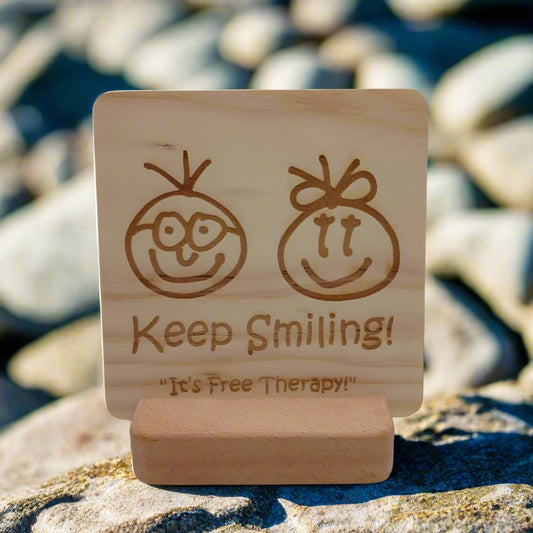 KEEP SMILING Wooden Message Board with Stand Holder