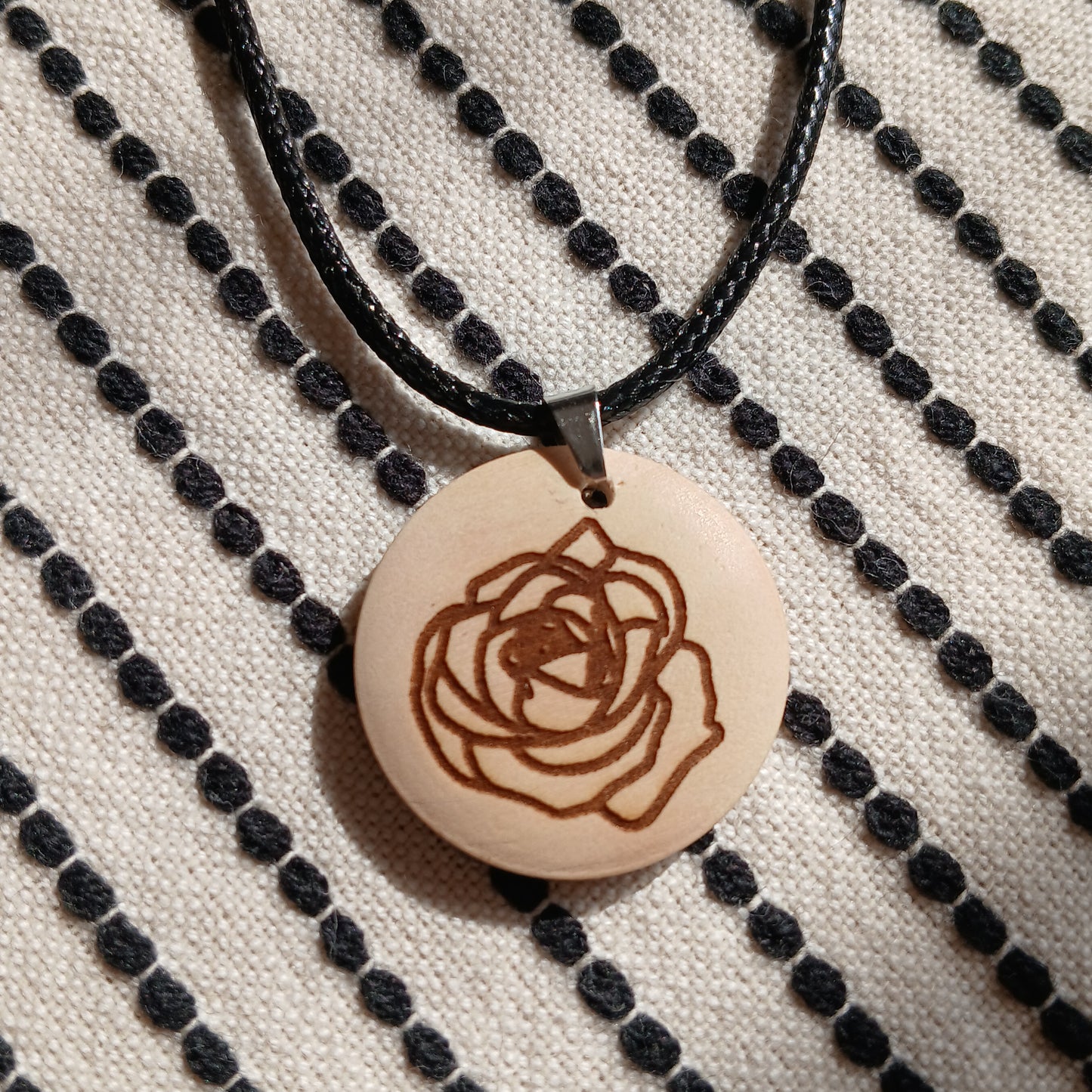 Necklace with Wooden Engraved Pendant