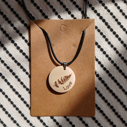Necklace with Wooden Engraved Pendant